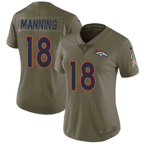 Womens Nike Denver Broncos #18 Peyton Manning Olive Stitched NFL Limited 2017 Salute to Service Jersey