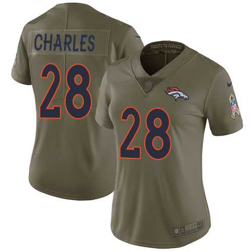 Womens Nike Denver Broncos #28 Jamaal Charles Olive Stitched NFL Limited 2017 Salute to Service Jersey