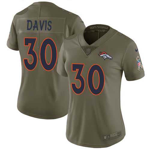 Womens Nike Denver Broncos #30 Terrell Davis Olive Stitched NFL Limited 2017 Salute to Service Jersey