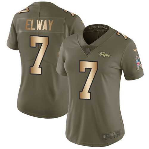 Womens Nike Denver Broncos #7 John Elway Olive Gold Stitched NFL Limited 2017 Salute to Service Jersey
