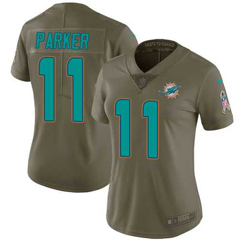Womens Nike Miami Dolphins #11 DeVante Parker Olive Stitched NFL Limited 2017 Salute to Service Jersey