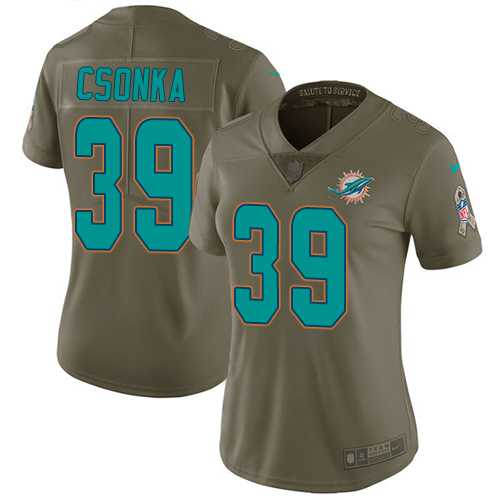 Womens Nike Miami Dolphins #39 Larry Csonka Olive Stitched NFL Limited 2017 Salute to Service Jersey