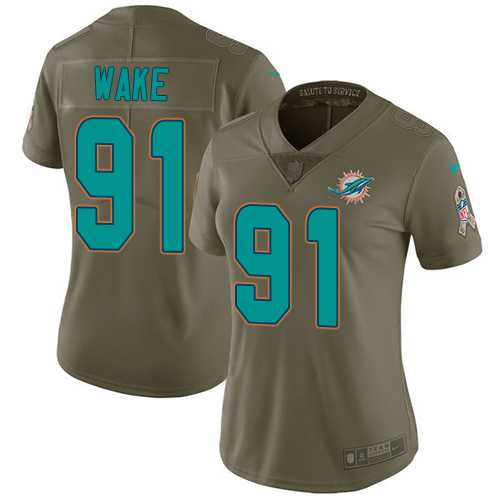 Womens Nike Miami Dolphins #91 Cameron Wake Olive Stitched NFL Limited 2017 Salute to Service Jersey