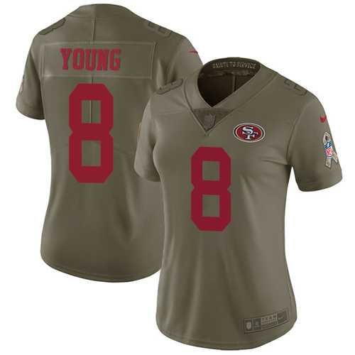 Womens Nike San Francisco 49ers #8 Steve Young Olive Stitched NFL Limited 2017 Salute to Service Jersey
