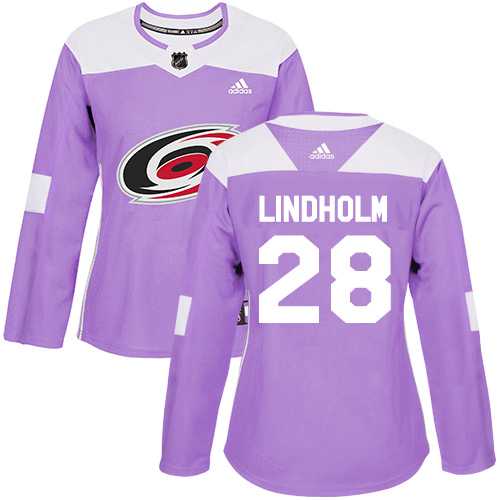 Womwen's Adidas Carolina Hurricanes #28 Elias Lindholm Purple Authentic Fights Cancer Stitched NHL Jersey