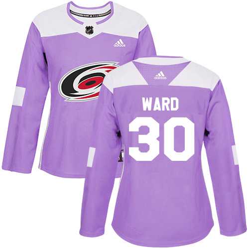 Womwen's Adidas Carolina Hurricanes #30 Cam Ward Purple Authentic Fights Cancer Stitched NHL Jersey