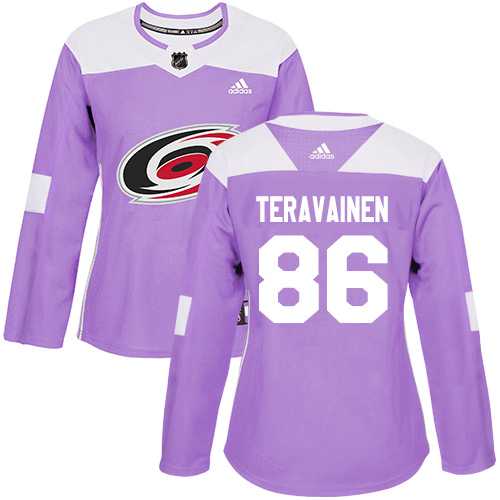Womwen's Adidas Carolina Hurricanes #86 Teuvo Teravainen Purple Authentic Fights Cancer Stitched NHL Jersey
