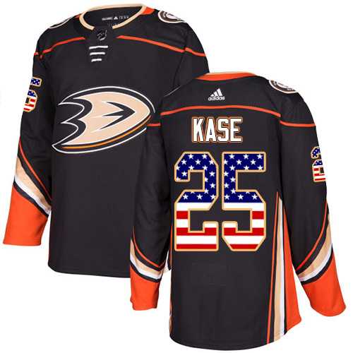 Youth Adidas Anaheim Ducks #25 Ondrej Kase Black Home Authentic USA Flag Stitched NHL Jersey
