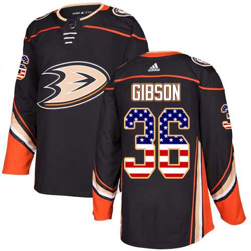Youth Adidas Anaheim Ducks #36 John Gibson Black Home Authentic USA Flag Stitched NHL Jersey