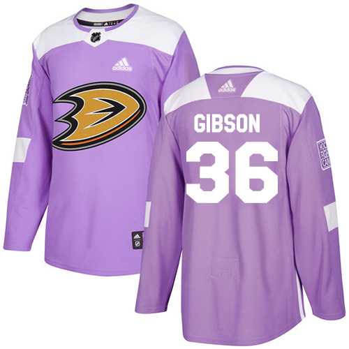 Youth Adidas Anaheim Ducks #36 John Gibson Purple Authentic Fights Cancer Stitched NHL Jersey