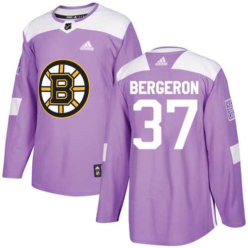 Youth Adidas Boston Bruins #37 Patrice Bergeron Purple Authentic Fights Cancer Stitched NHL Jersey