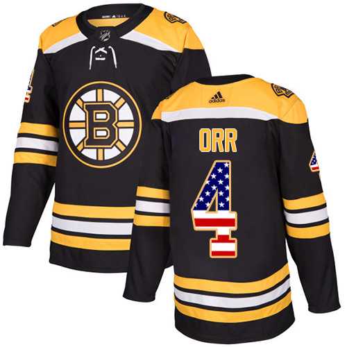 Youth Adidas Boston Bruins #4 Bobby Orr Black Home Authentic USA Flag Stitched NHL Jersey