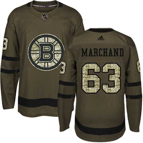 Youth Adidas Boston Bruins #63 Brad Marchand Green Salute to Service Stitched NHL Jersey