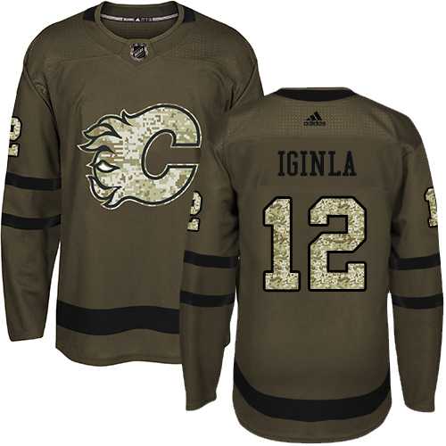 Youth Adidas Calgary Flames #12 Jarome Iginla Green Salute to Service Stitched NHL Jersey