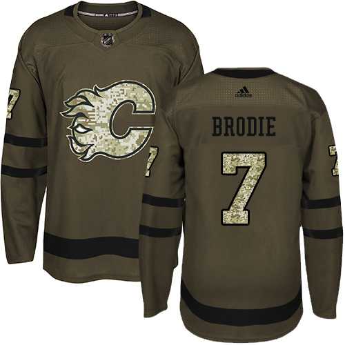 Youth Adidas Calgary Flames #7 TJ Brodie Green Salute to Service Stitched NHL Jersey