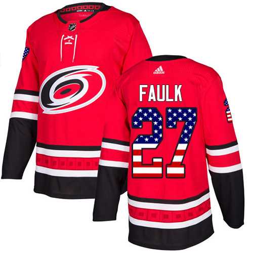 Youth Adidas Carolina Hurricanes #27 Justin Faulk Red Home Authentic USA Flag Stitched NHL Jersey