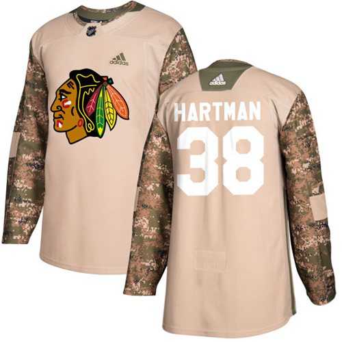 Youth Adidas Chicago Blackhawks #38 Ryan Hartman Camo Authentic 2017 Veterans Day Stitched NHL Jersey