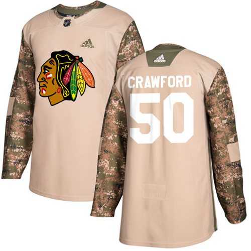 Youth Adidas Chicago Blackhawks #50 Corey Crawford Camo Authentic 2017 Veterans Day Stitched NHL Jersey