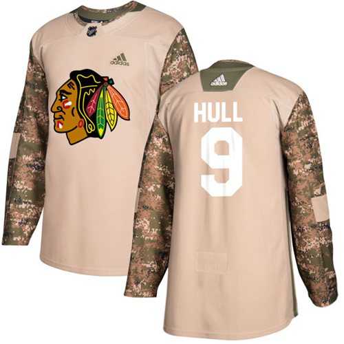 Youth Adidas Chicago Blackhawks #9 Bobby Hull Camo Authentic 2017 Veterans Day Stitched NHL Jersey