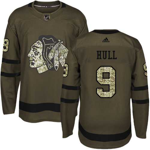 Youth Adidas Chicago Blackhawks #9 Bobby Hull Green Salute to Service Stitched NHL Jersey