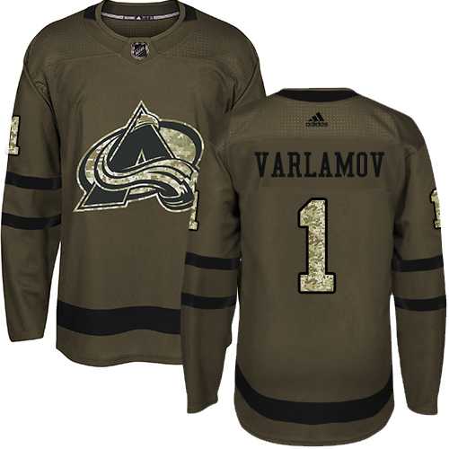 Youth Adidas Colorado Avalanche #1 Semyon Varlamov Green Salute to Service Stitched NHL Jersey