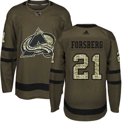 Youth Adidas Colorado Avalanche #21 Peter Forsberg Green Salute to Service Stitched NHL Jersey