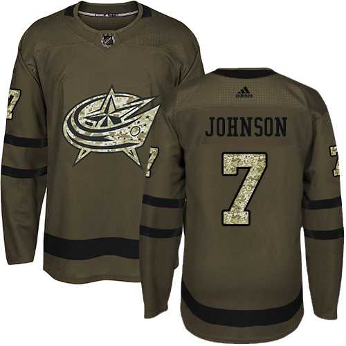 Youth Adidas Columbus Blue Jackets #7 Jack Johnson Green Salute to Service Stitched NHL Jersey