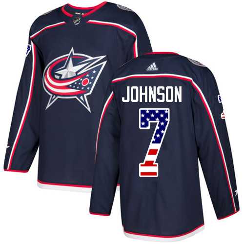 Youth Adidas Columbus Blue Jackets #7 Jack Johnson Navy Blue Home Authentic USA Flag Stitched NHL Jersey