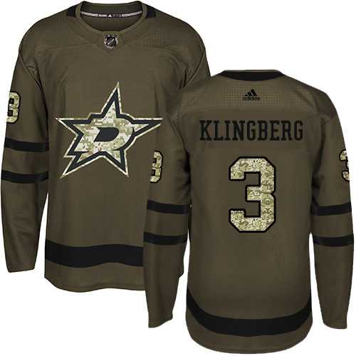 Youth Adidas Dallas Stars #3 John Klingberg Green Salute to Service Stitched NHL Jersey