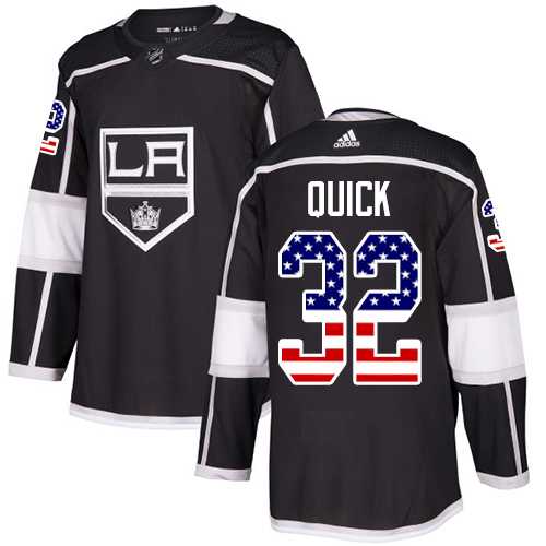 Youth Adidas Los Angeles Kings #32 Jonathan Quick Black Home Authentic USA Flag Stitched NHL Jersey