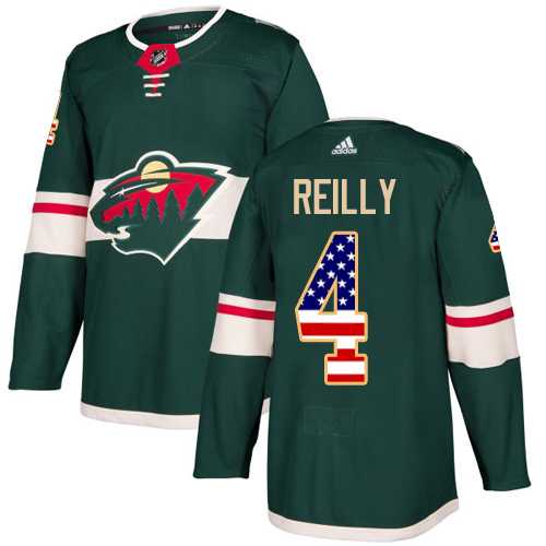 Youth Adidas Minnesota Wild #4 Mike Reilly Green Home Authentic USA Flag Stitched NHL Jersey
