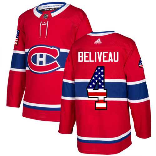 Youth Adidas Montreal Canadiens #4 Jean Beliveau Red Home Authentic USA Flag Stitched NHL Jersey