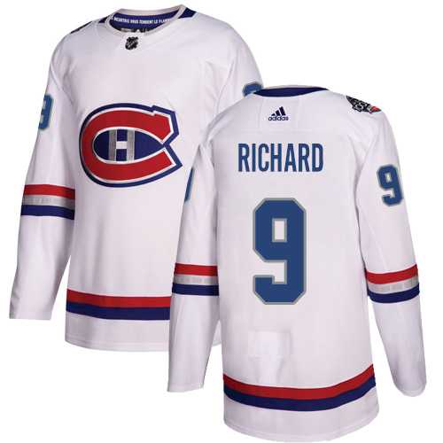 Youth Adidas Montreal Canadiens #9 Maurice Richard White Authentic 2017 100 Classic Stitched NHL Jersey
