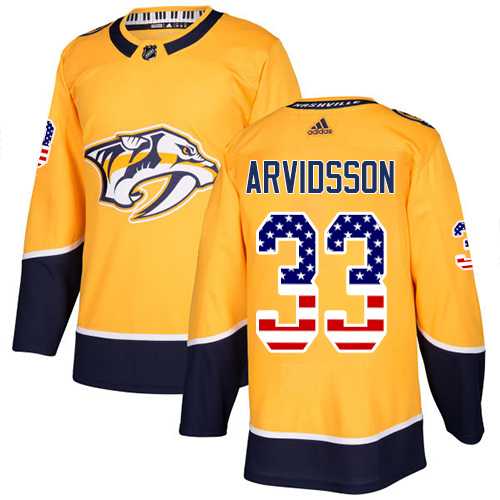 Youth Adidas Nashville Predators #33 Viktor Arvidsson Yellow Home Authentic USA Flag Stitched NHL Jersey