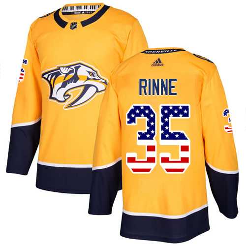 Youth Adidas Nashville Predators #35 Pekka Rinne Yellow Home Authentic USA Flag Stitched NHL Jersey