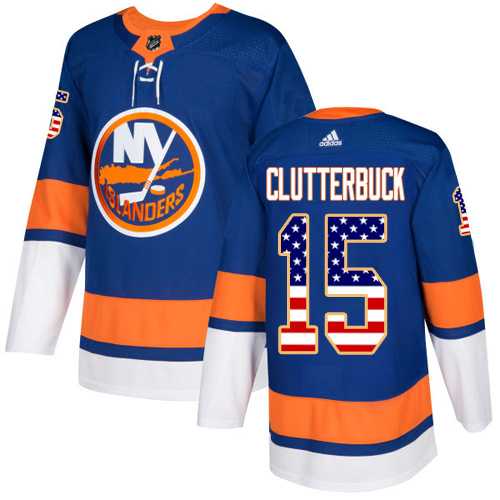 Youth Adidas New York Islanders #15 Cal Clutterbuck Royal Blue Home Authentic USA Flag Stitched NHL Jersey
