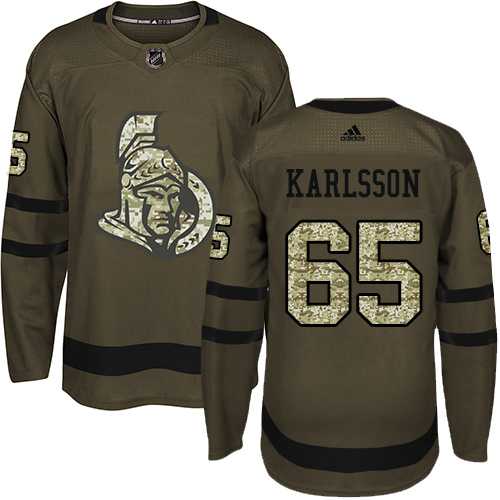 Youth Adidas Ottawa Senators #65 Erik Karlsson Green Salute to Service Stitched NHL Jersey