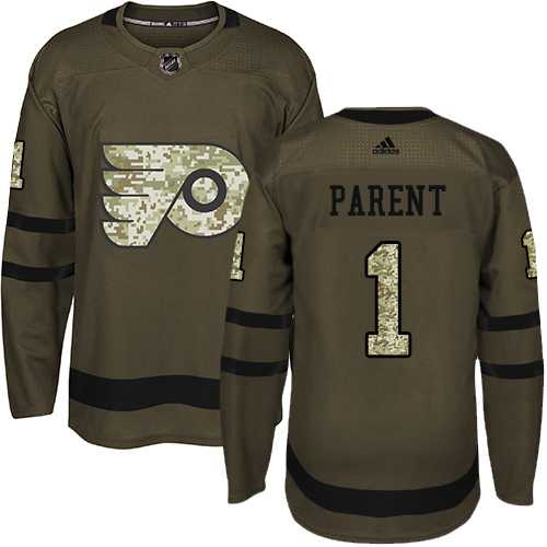 Youth Adidas Philadelphia Flyers #1 Bernie Parent Green Salute to Service Stitched NHL Jersey