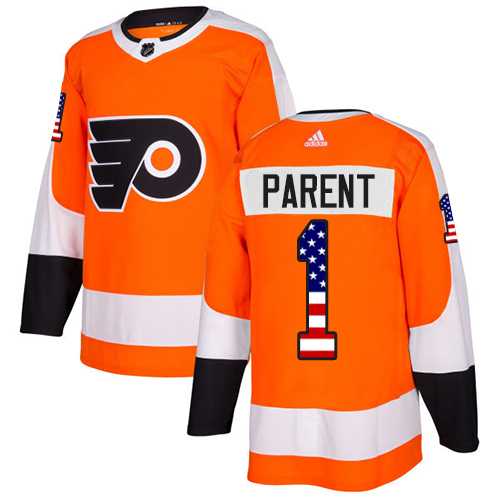 Youth Adidas Philadelphia Flyers #1 Bernie Parent Orange Home Authentic USA Flag Stitched NHL Jersey