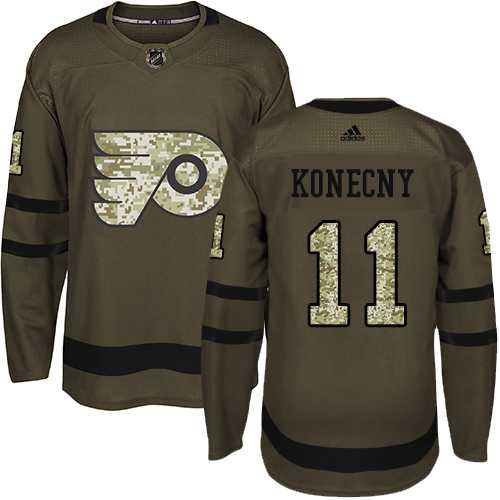 Youth Adidas Philadelphia Flyers #11 Travis Konecny Green Salute to Service Stitched NHL Jersey