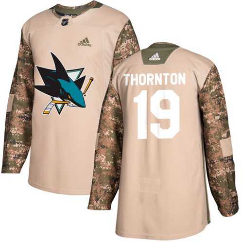 Youth Adidas San Jose Sharks #19 Joe Thornton Camo Authentic 2017 Veterans Day Stitched NHL Jersey