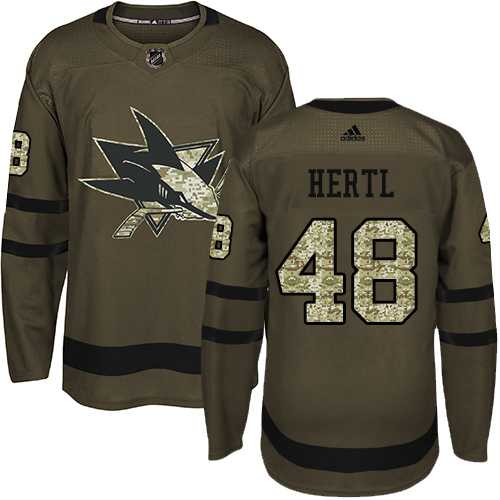 Youth Adidas San Jose Sharks #48 Tomas Hertl Green Salute to Service Stitched NHL Jersey