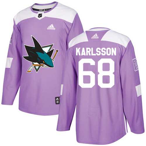 Youth Adidas San Jose Sharks #68 Melker Karlsson Purple Authentic Fights Cancer Stitched NHL Jersey