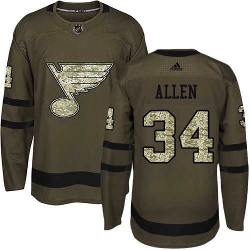 Youth Adidas St. Louis Blues #34 Jake Allen Green Salute to Service Stitched NHL Jersey