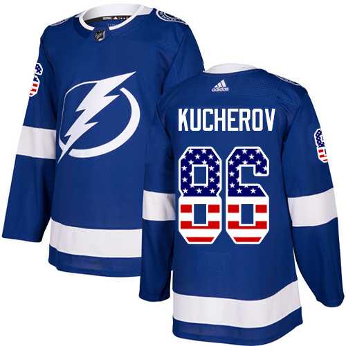 Youth Adidas Tampa Bay Lightning #86 Nikita Kucherov Blue Home Authentic USA Flag Stitched NHL Jersey