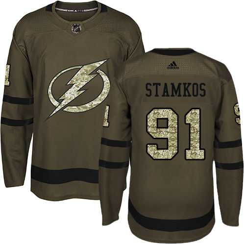 Youth Adidas Tampa Bay Lightning #91 Steven Stamkos Green Salute to Service Stitched NHL Jersey
