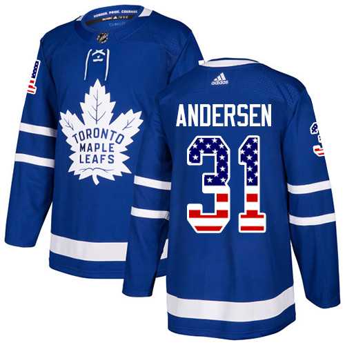 Youth Adidas Toronto Maple Leafs #31 Frederik Andersen Blue Home Authentic USA Flag Stitched NHL Jersey
