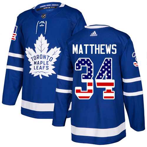 Youth Adidas Toronto Maple Leafs #34 Auston Matthews Blue Home Authentic USA Flag Stitched NHL Jersey