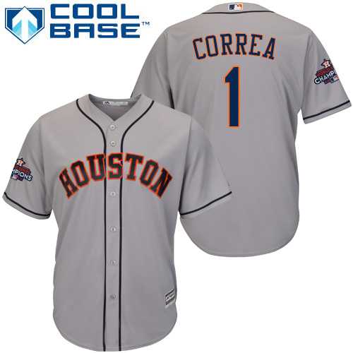 Youth Houston Astros #1 Carlos Correa Grey Cool Base 2017 World Series Champions Stitched MLB Jersey