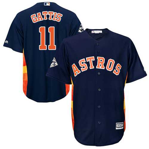 Youth Houston Astros #11 Evan Gattis Navy Blue Cool Base 2017 World Series Bound Stitched MLB Jersey